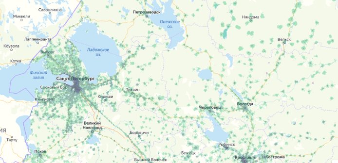 Зона покрытия МТС на карте Анапа 